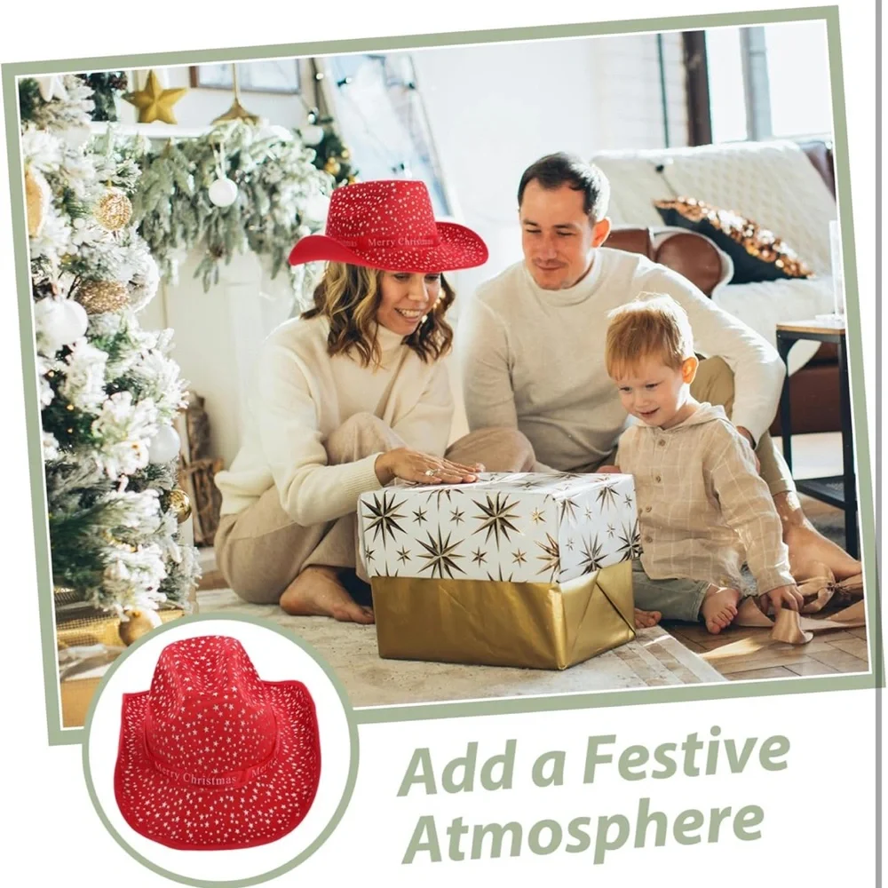 2 PCS Festive Red Christmas Party Hat Cowboy Hat Western
